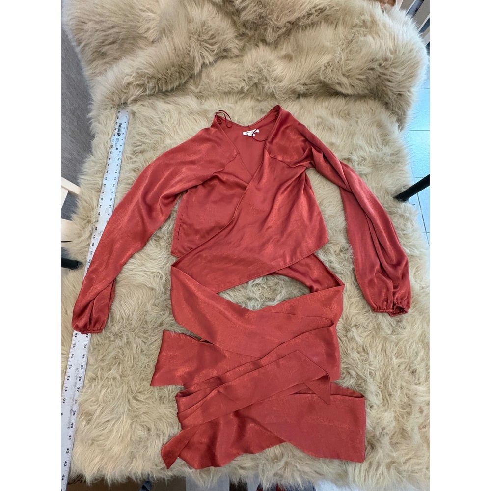 Billabong Rust Orange Satin Wrap Top Long Balloon Sleeve J511SBSH Boho Chic